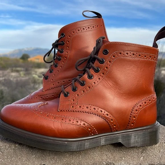 Dr. Martens Affleck Cognac Brogue Wingtip 7 Eye Lace Up Boots - Picture 7 of 17